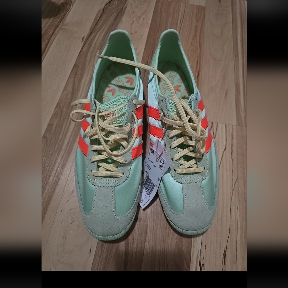 adidas SL72 Mint Green Sneakers with Neon Orange Stripes